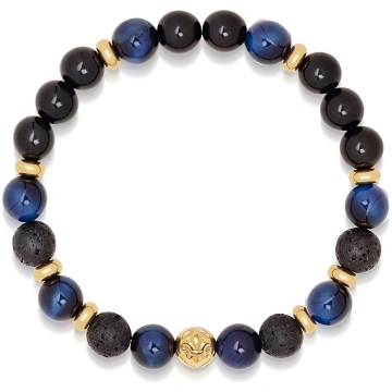 Nialaya - Men"s Wristband With Blue Tiger Eye, Bla