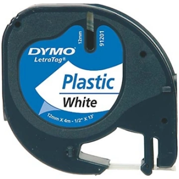 Dymo Letratag Plastic tape white 12mm x 4m 91221 S