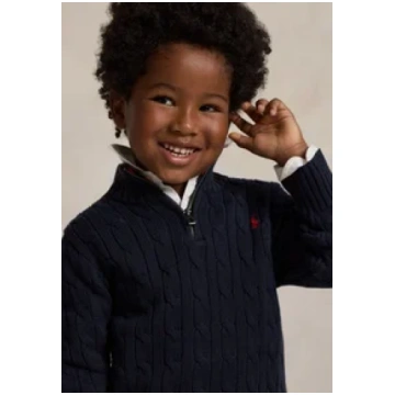 Ralph Lauren Boys cable knit cotton quarter zip sw