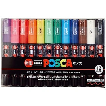 Uni 12 Posca Paint Markers 1M Markers with Extra F
