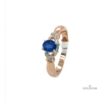 Zelta gredzens ar briljantiem 0.01ct, safīru 0.42c