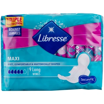 Libresse higiēniskās paketes maxi long wings, 9 gb