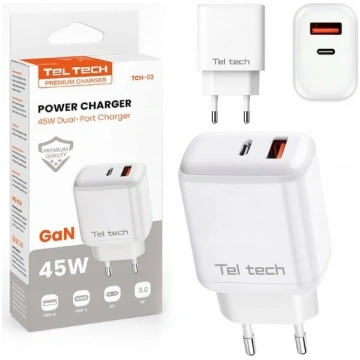 Teltech Teltech sieciowa GaN USB+C 45W PD PPS TCH-