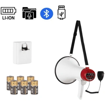 Megafons ar sirēnu 50W + Bluetooth ar 500m diapazo