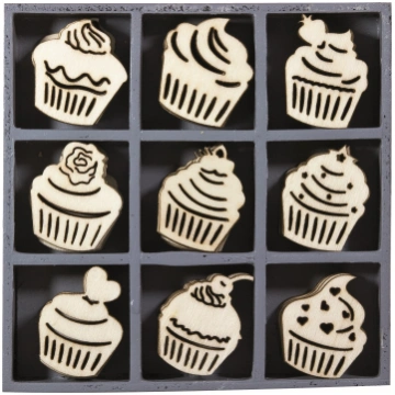 Koka ornamentu komplekts Cupcakes, 45gab. - 211852