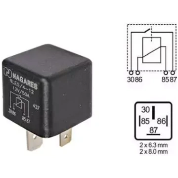 Relejs 12V 4 spailes 50A 2x8mm + 2x6,3mm