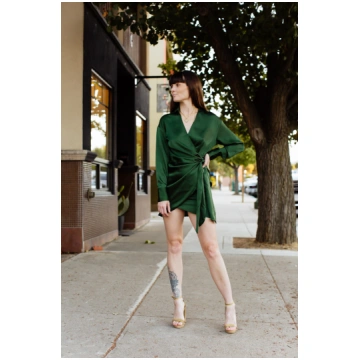 Kendal Satin Wrap Dress - Hunter