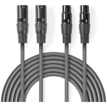Kabelis Nedis 2x XLR M - 2x XLR F 3m - COTH15030GY