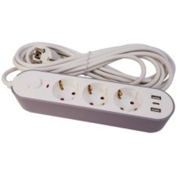 BESK Pagarinātājs 3-vietīgs + 2 USB+Type-C 3m a/z 