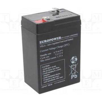 BATTERY 6V 4.5AH VRLA/EP4.5-6 EUROPOWER EMU