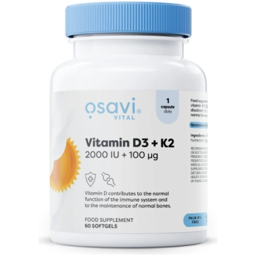 Osavi vitamīns D3 + K2, 2000 SV + 100 mcg - 60 kap