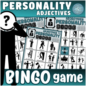 Personality Adjectives Vocabulary BINGO Game Activ