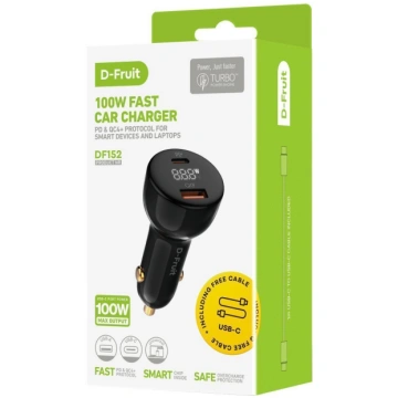 D-Fruit Automašīnas Lādētājs 100W USB-C + Kabelis 