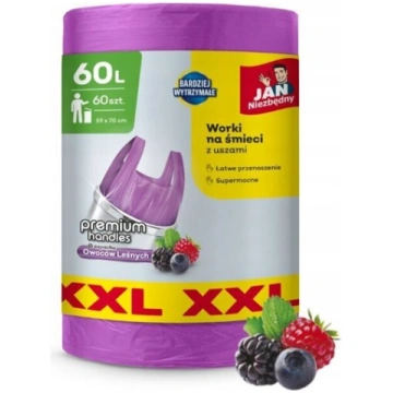 Aromatizēti atkritumu maisi ar rokturiem 60L, viol