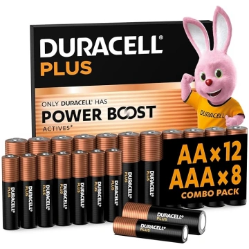Duracell Plus AAA un AA baterijas, 20 ilgstoši dar