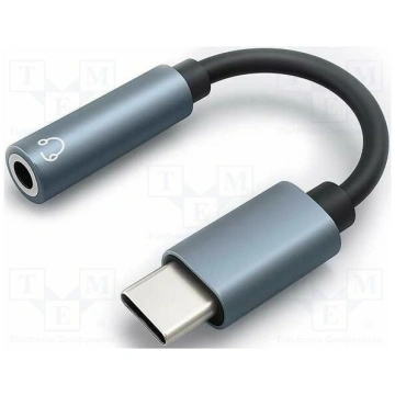 Cable; Jack 3.5mm socket,USB C plug; 0.1m; black |