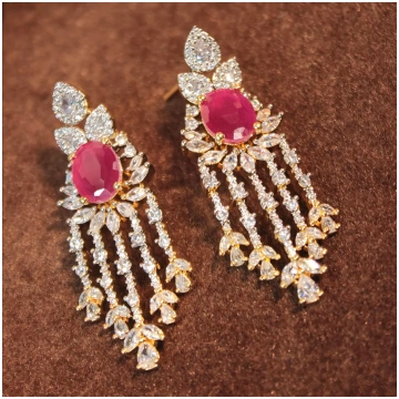Emerald Pink Teardrop Cascade Earrings with Diamon