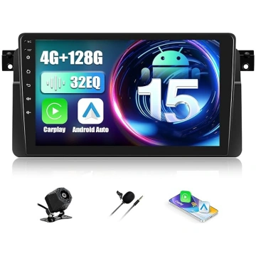 BMW E46 Double DIN auto radio ar Android 15, 9 col
