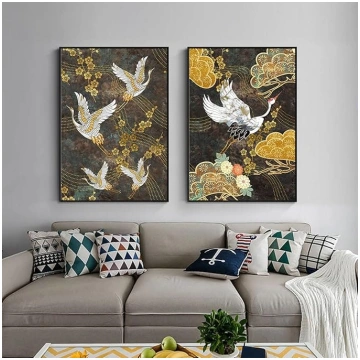 Japānas dzērve Print, japāņu audekls sienas māksla