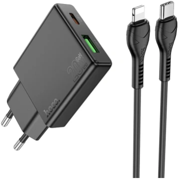 Hoco Slim USB A + USB C QC3.0 PD 3A 20W + cable US