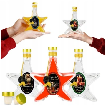 5x Ziemassvētku "zvaigznes" pudeles 200ml ar dekor