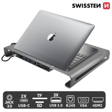 Swissten Daudzfunkcionāla USB-C Klēpjdatora doksta