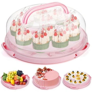 Coloch Round Cake Carrier ar vāku un rokturi, daud