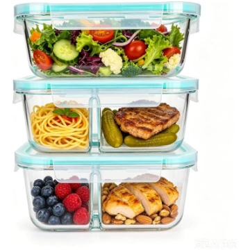 Meal Prep Boxen Glas 1&2&3 Fächer 3er Set - 1040ml