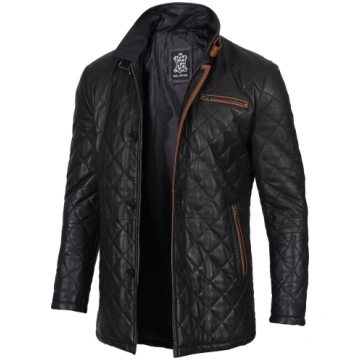 Men's Black Quilted Leather Car Coat Decrum