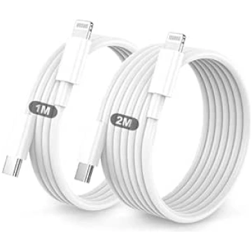USB C Lightning Cable, Pack of 2, 1 m + 2 m, for i