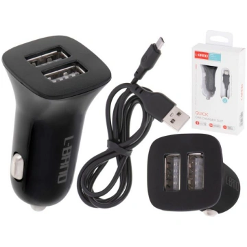 Automašīnas lādētājs Dual USB + Micro USB melns (5