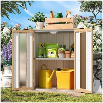 YODOLLA Wood Effect Outdoor Storage Cabinet, Weath