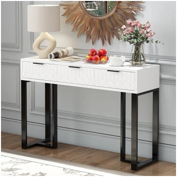 KAZZIO Modern Console Table with Drawers, Gold Fra