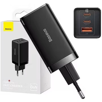 Baseus GaN5 Pro 2xUSB-C + USB, 65W (czarna) (CCGP1