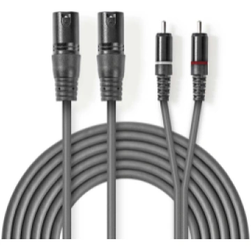 Kabelis Nedis 2x XLR M - 2x RCA M 3m COTH15210GY30