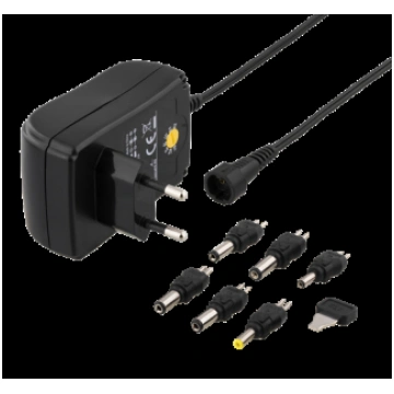 DELTACO AC ADAPTER 110-240V LĪDZ 3-12V DC, 1.5A, M