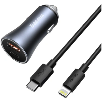 Car Charger with Lightning Cable Baseus Golden Con