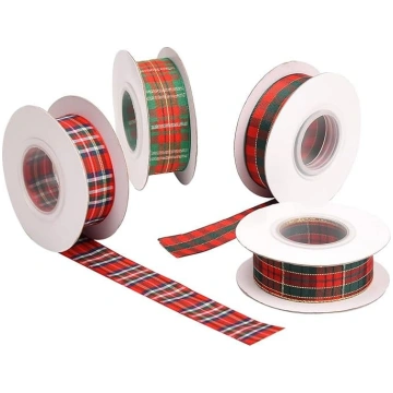 4 ruļļi Tartan lentes Ziemassvētku pleds Vadu lent