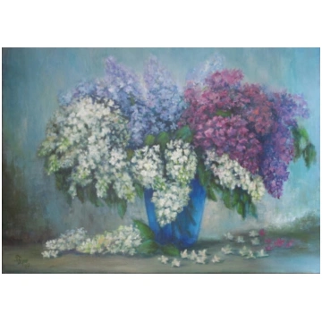 Glezna, Ceriņi zilajā vāzē, 50x70cm, a/e, lakota, 