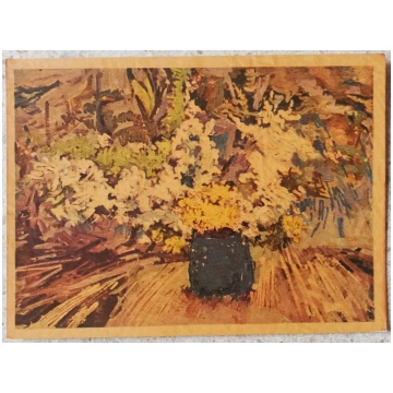 Alberts Vucāns 1966 Ziedi zilā vāzē 14x10 cm māksl