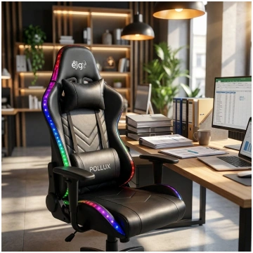 Ergonomisks datorkrēsls ar LED apgaismojumu, regul
