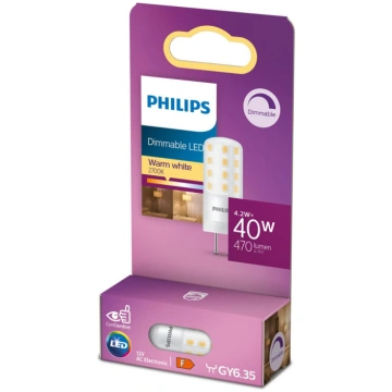 Philips LED 4.2W (40W) GY6.35 silti balta 2700K 12