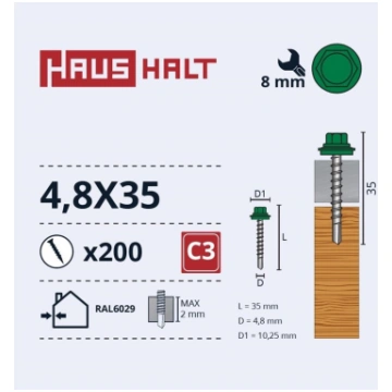 SELF SCREW 4 8X35 WOOD+EPMD RAL6029(200) 000051380