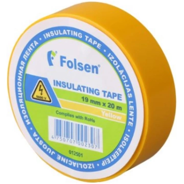 Izolācijas lente 19mm x 20m dzeltena PVC 012501