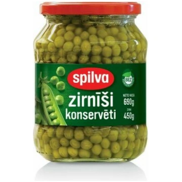 Konservēti zirnīši 690g (450g), Spilva