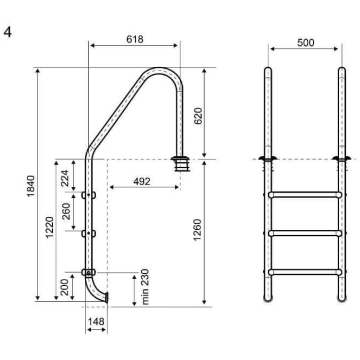 Peldbaseina trepes Flexinox MARIA 4 pakāpieni
