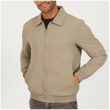 Men's Taupe Seersucker Long Sleeve Harrington