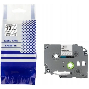 Lentu Brother TZe-131 12 mm x 8 m melns uz caurspī