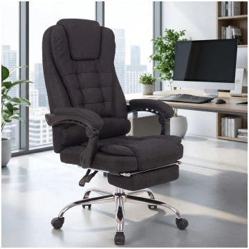 Ergonomisks auduma datorkrēsls melns 150kg kāju ba