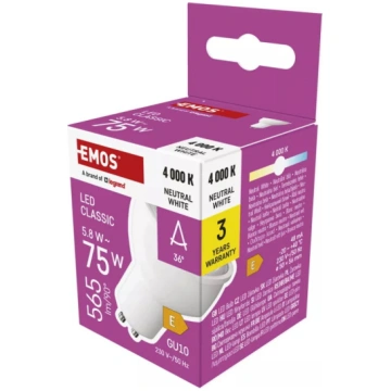 LED MR16 spuldze EMOS 5.8W 565 lm GU10 neitrāli ba